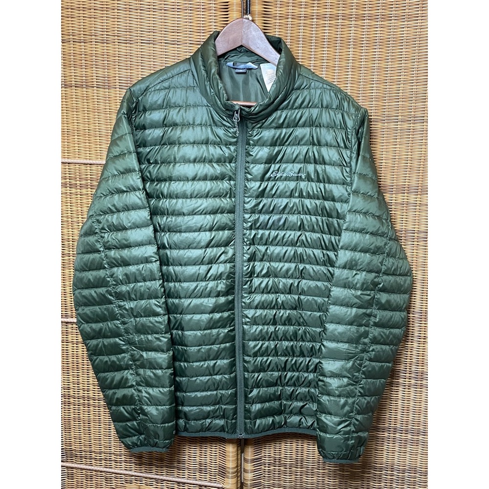 Eddie Bauer EB650 Down Puffer Jacket Mens XL Green Full Zip Lightweight Outdoor